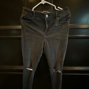 Express Women's Charcoal Distressed Skinny Jeans